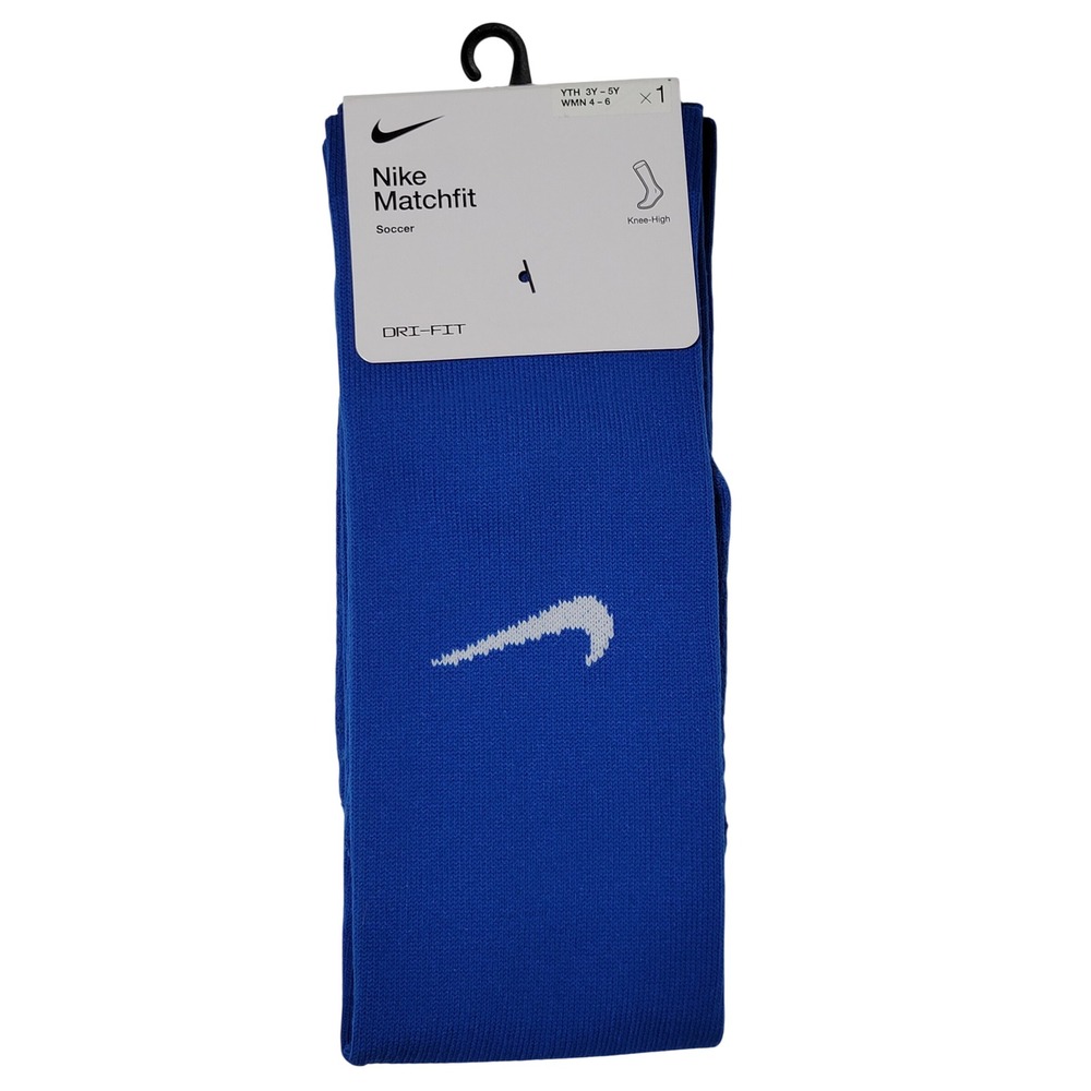 Nike Matchfit Soccer Sock Knee High Unisex Royal Blue Yth 3-5Y Women 4-6 Dri-FIT